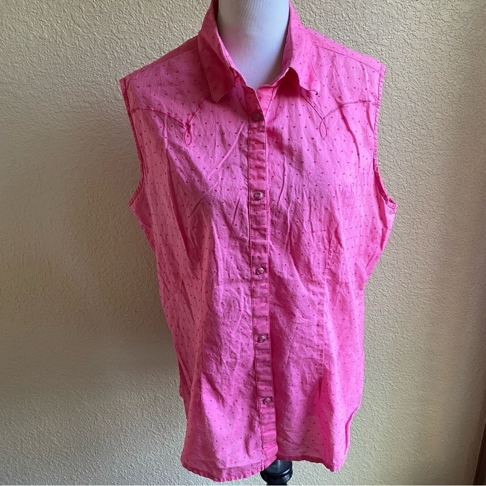 Wrangler Shirt Sleeveless Pearl Snap Button Down Cotton Embroidered Western: XL